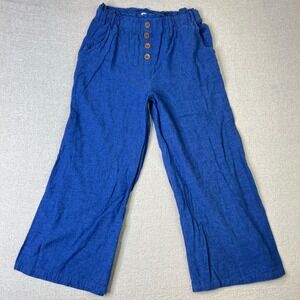c+j collection 100% Linen Wide Leg Paperbag Waist Pants Womens Blue Size L